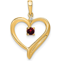 14K Yellow Gold Garnet and Diamond Heart Pendant - 0.16 Carat Garnet, 0.01 Carat Diamond by Lumare Gioia