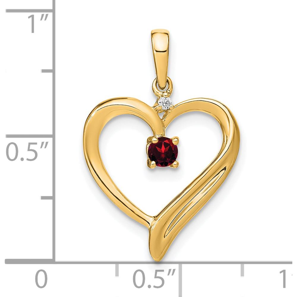 14K Yellow Gold Garnet and Diamond Heart Pendant - 0.16 Carat Garnet, 0.01 Carat Diamond by Lumare Gioia