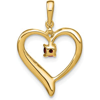 14K Yellow Gold Garnet and Diamond Heart Pendant - 0.16 Carat Garnet, 0.01 Carat Diamond by Lumare Gioia