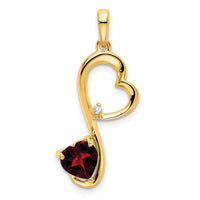 14K Yellow Gold Garnet and Diamond Heart Pendant - 0.628 Carat Garnet, 0.01 Carat Diamond by Lumare Gioia