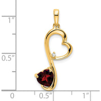 14K Yellow Gold Garnet and Diamond Heart Pendant - 0.628 Carat Garnet, 0.01 Carat Diamond by Lumare Gioia