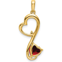 14K Yellow Gold Garnet and Diamond Heart Pendant - 0.628 Carat Garnet, 0.01 Carat Diamond by Lumare Gioia