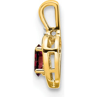 14K Yellow Gold Garnet and Diamond Heart Pendant with 0.6 Carat Oval Garnet and 0.007 Carat Round Diamond by Oro Pregiato