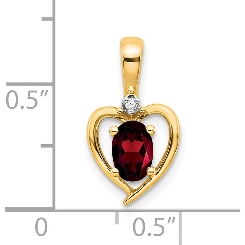 14K Yellow Gold Garnet and Diamond Heart Pendant with 0.6 Carat Oval Garnet and 0.007 Carat Round Diamond by Oro Pregiato