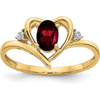 14K Yellow Gold Garnet and Diamond Heart Ring with Oval Garnet - 0.6 Carat Total Gem Weight by Oro Pregiato