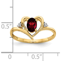 14K Yellow Gold Garnet and Diamond Heart Ring with Oval Garnet - 0.6 Carat Total Gem Weight by Oro Pregiato