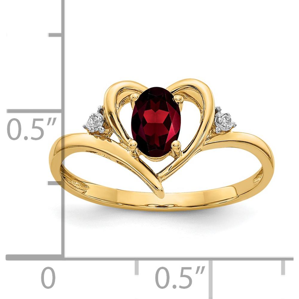 14K Yellow Gold Garnet and Diamond Heart Ring with Oval Garnet - 0.6 Carat Total Gem Weight by Oro Pregiato