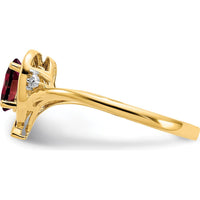 14K Yellow Gold Garnet and Diamond Heart Ring with Oval Garnet - 0.6 Carat Total Gem Weight by Oro Pregiato