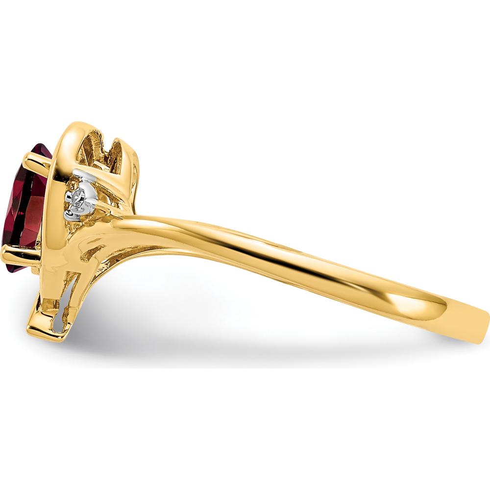 14K Yellow Gold Garnet and Diamond Heart Ring with Oval Garnet - 0.6 Carat Total Gem Weight by Oro Pregiato