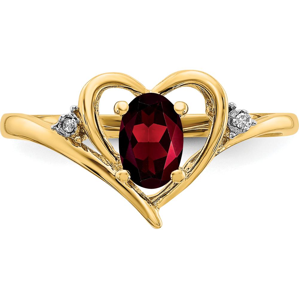 14K Yellow Gold Garnet and Diamond Heart Ring with Oval Garnet - 0.6 Carat Total Gem Weight by Oro Pregiato