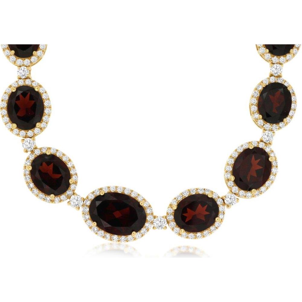 14K Yellow Gold Garnet & Diamond Necklace - 10 Carats Total Garnet Weight, 60 Carats Total Diamond Weight