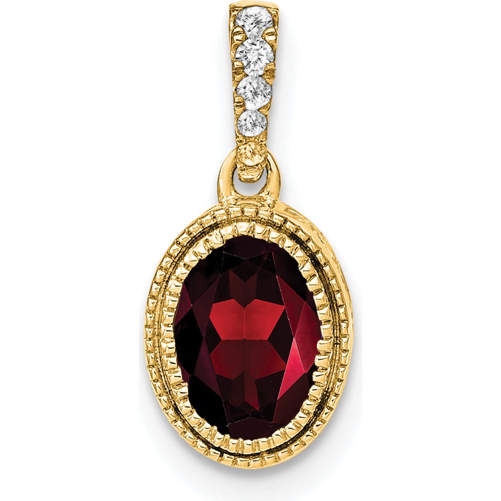 14K Yellow Gold Garnet and Diamond Pendant with Beaded Bail - 0.905 Carat Total Gem Weight by Lumare Gioia
