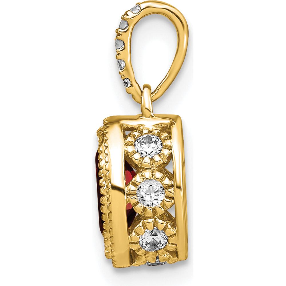 14K Yellow Gold Garnet and Diamond Pendant with Beaded Bail - 0.905 Carat Total Gem Weight by Lumare Gioia