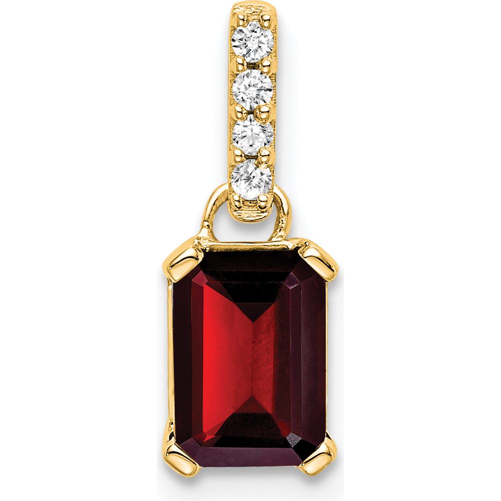 14K Yellow Gold Garnet and Diamond Pendant with Natural Stones - 0.01 Carat Total Diamond Weight by Oro Pregiato