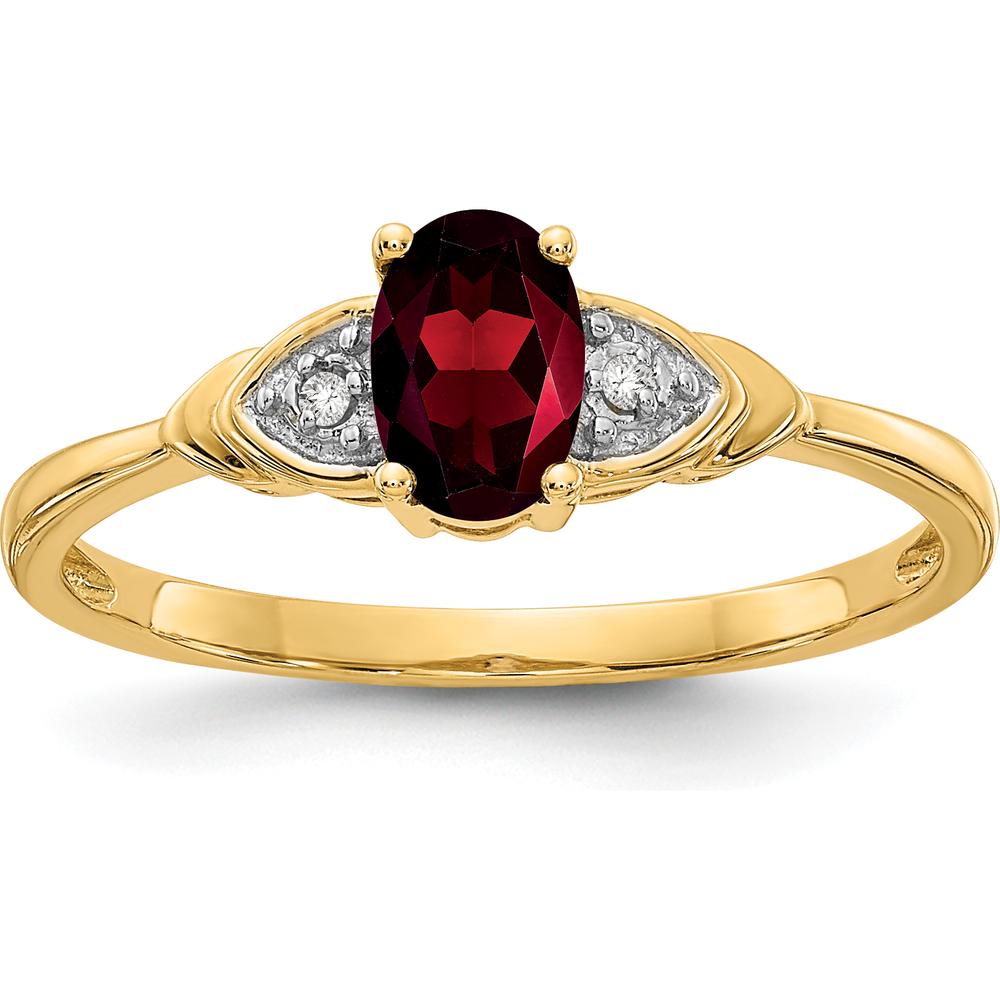 14K Yellow Gold Garnet and Diamond Ring - 0.6 Carat Garnet with 0.01 Carat Diamond Accents by Oro Pregiato