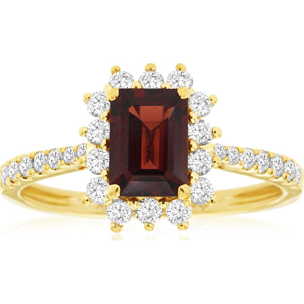 14K Yellow Gold Garnet & Diamond Ring - 1.68 Carats Total Gem Weight