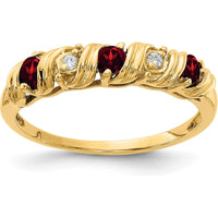 14K Yellow Gold Garnet and Diamond Ring with Faceted Round Stones - 0.12 Carat Total Weight by Monteluci Fine Jewelry