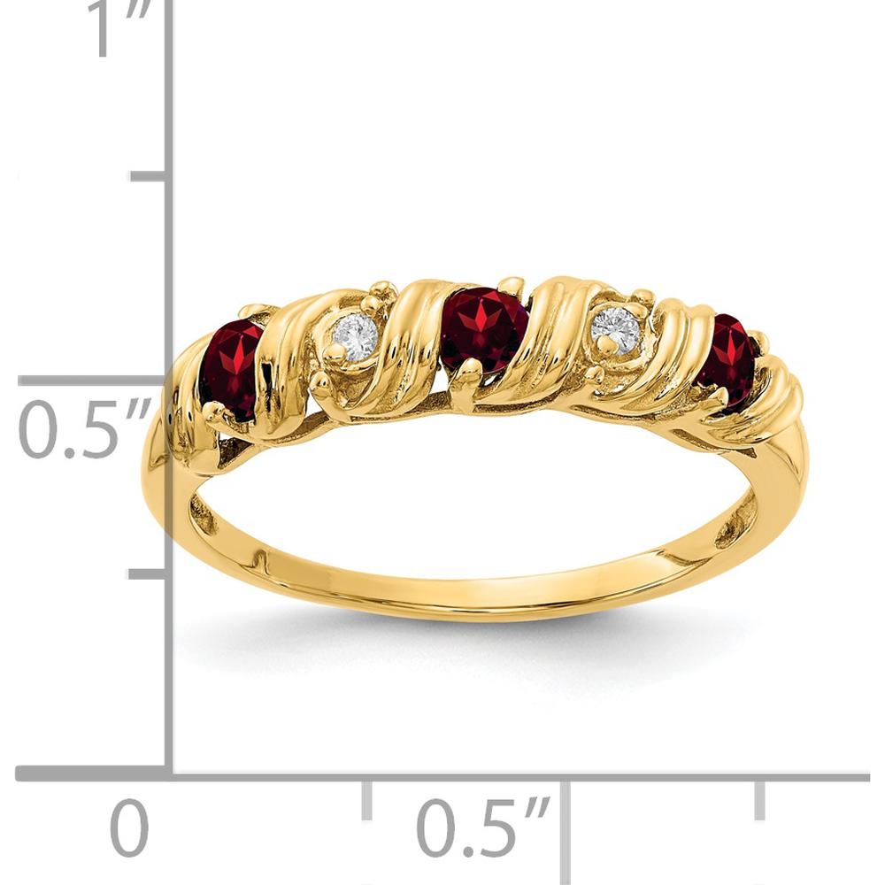 14K Yellow Gold Garnet and Diamond Ring with Faceted Round Stones - 0.12 Carat Total Weight by Monteluci Fine Jewelry
