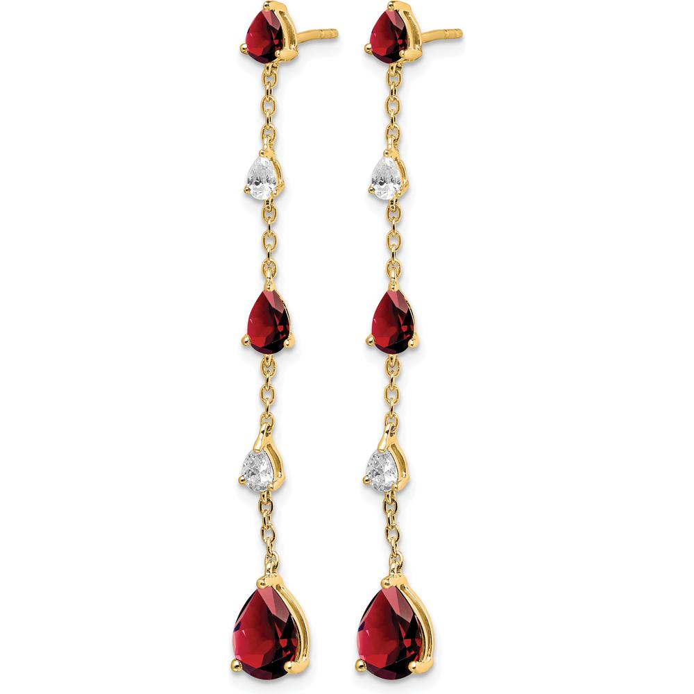 14K Yellow Gold Garnet and White Topaz Dangle Earrings - 1.60 Carat Total Gem Weight by Monteluci Fine Jewelry