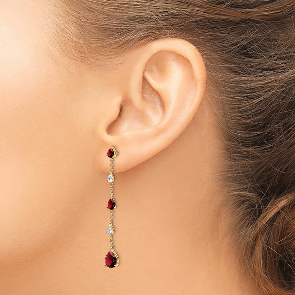 14K Yellow Gold Garnet and White Topaz Dangle Earrings - 1.60 Carat Total Gem Weight by Monteluci Fine Jewelry