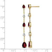 14K Yellow Gold Garnet and White Topaz Dangle Earrings - 1.60 Carat Total Gem Weight by Monteluci Fine Jewelry