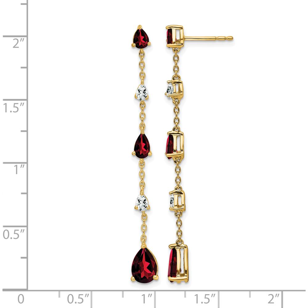 14K Yellow Gold Garnet and White Topaz Dangle Earrings - 1.60 Carat Total Gem Weight by Monteluci Fine Jewelry