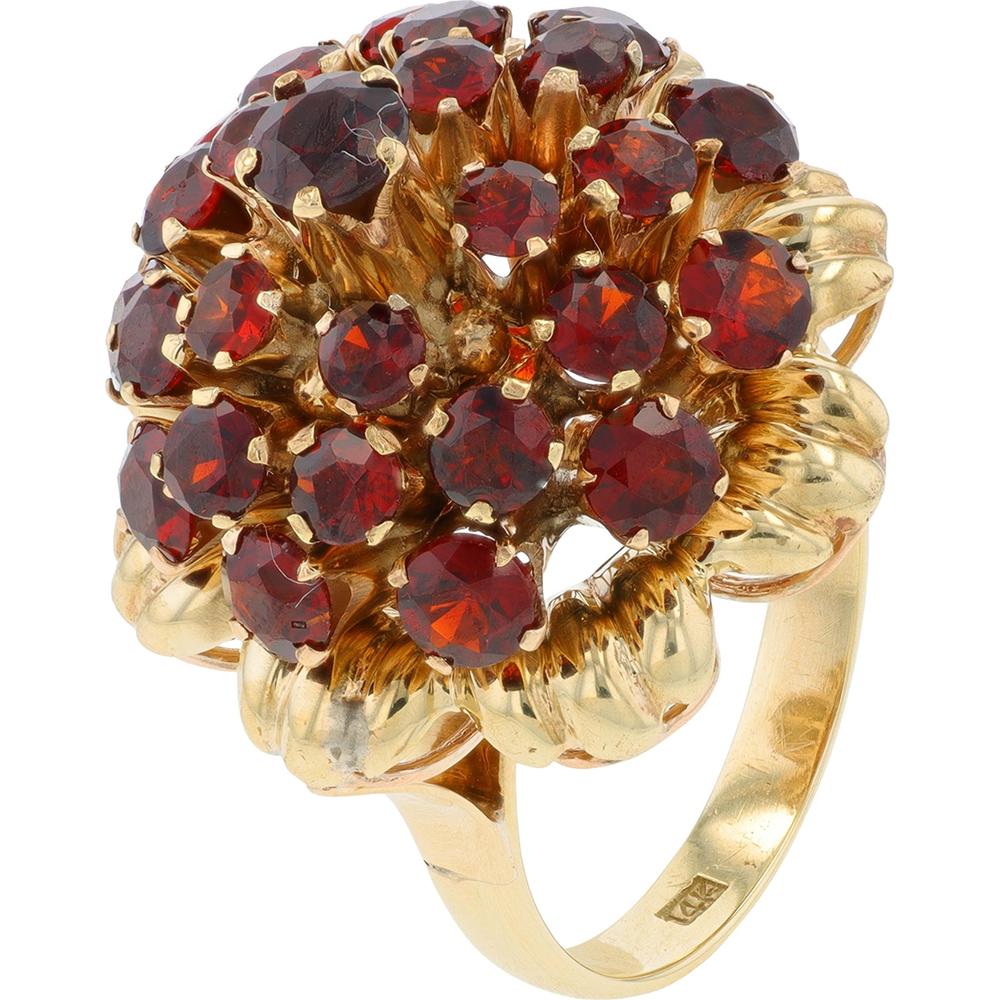 14K Yellow Gold Garnet Cluster Flower Ring - 4.12 Carat Total Garnet Weight