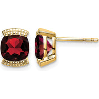 14K Yellow Gold Garnet Cushion Cut Stud Earrings - 0.892 Carat Total Gem Weight by Monteluci Fine Jewelry