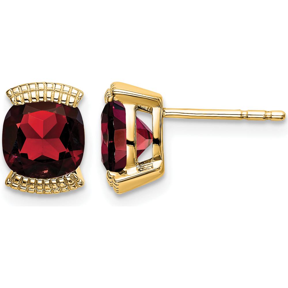 14K Yellow Gold Garnet Cushion Cut Stud Earrings - 0.892 Carat Total Gem Weight by Monteluci Fine Jewelry