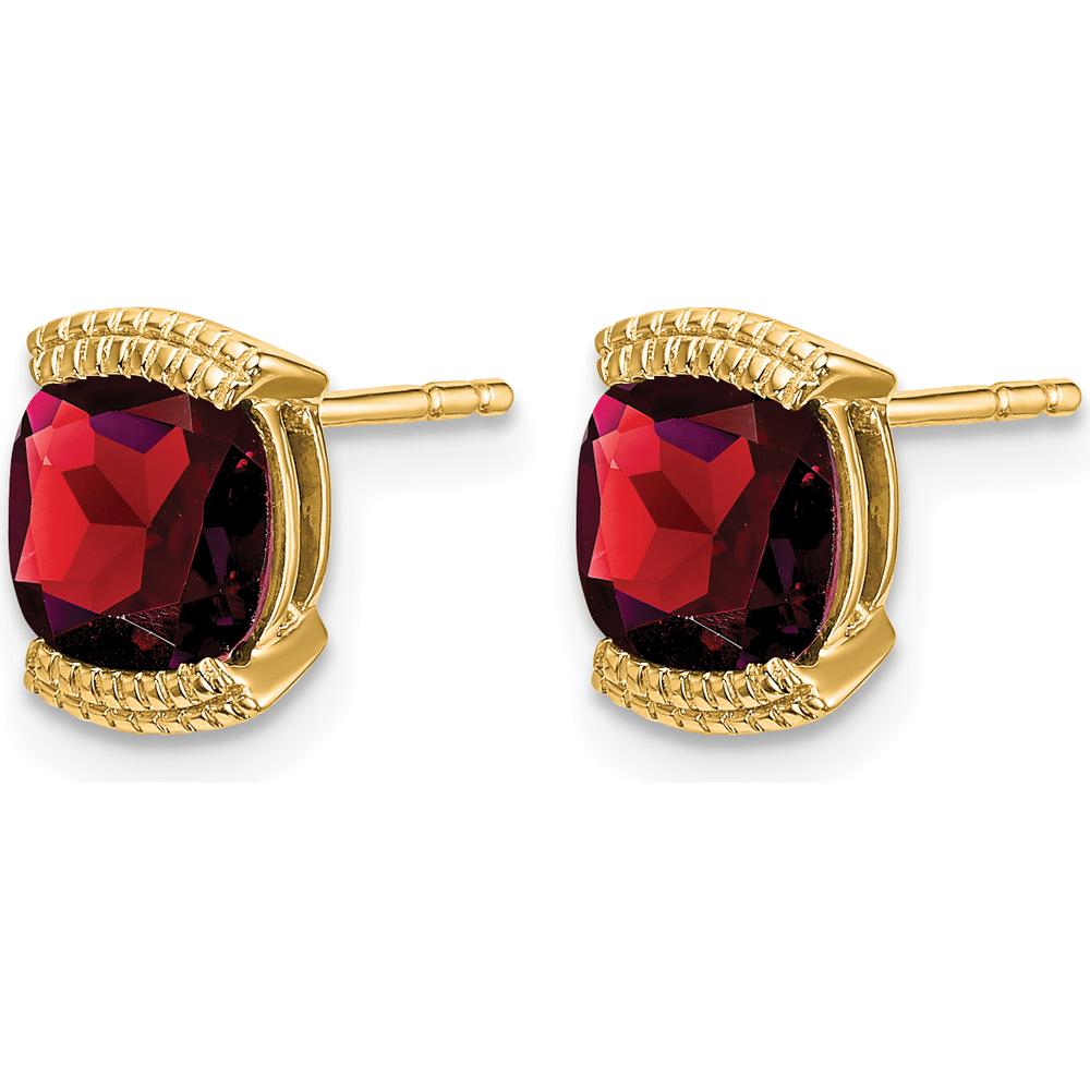 14K Yellow Gold Garnet Cushion Cut Stud Earrings - 0.892 Carat Total Gem Weight by Monteluci Fine Jewelry