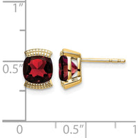 14K Yellow Gold Garnet Cushion Cut Stud Earrings - 0.892 Carat Total Gem Weight by Monteluci Fine Jewelry