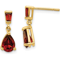 14K Yellow Gold Garnet Dangle Earrings with Pear and Baguette Garnets - 1.54 Carat Total Garnet Weight by Monteluci Fine Jewelry