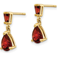 14K Yellow Gold Garnet Dangle Earrings with Pear and Baguette Garnets - 1.54 Carat Total Garnet Weight by Monteluci Fine Jewelry