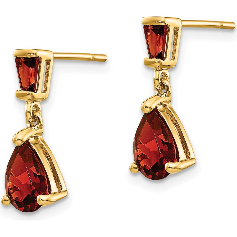 14K Yellow Gold Garnet Dangle Earrings with Pear and Baguette Garnets - 1.54 Carat Total Garnet Weight by Monteluci Fine Jewelry