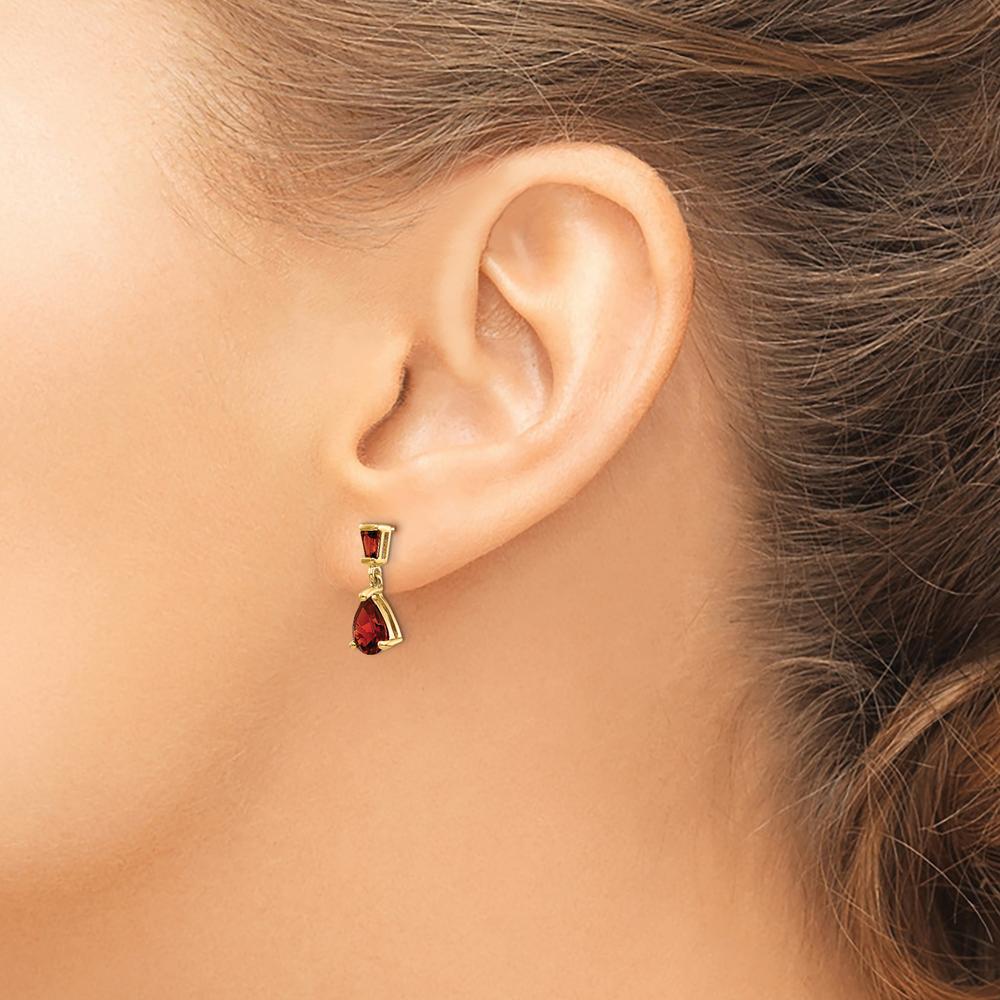 14K Yellow Gold Garnet Dangle Earrings with Pear and Baguette Garnets - 1.54 Carat Total Garnet Weight by Monteluci Fine Jewelry