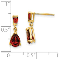 14K Yellow Gold Garnet Dangle Earrings with Pear and Baguette Garnets - 1.54 Carat Total Garnet Weight by Monteluci Fine Jewelry