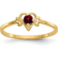14K Yellow Gold Garnet Heart Birthstone Ring - 0.13 Carat Round Garnet by Oro Pregiato