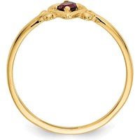 14K Yellow Gold Garnet Heart Birthstone Ring - 0.13 Carat Round Garnet by Oro Pregiato