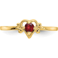 14K Yellow Gold Garnet Heart Birthstone Ring - 0.13 Carat Round Garnet by Oro Pregiato