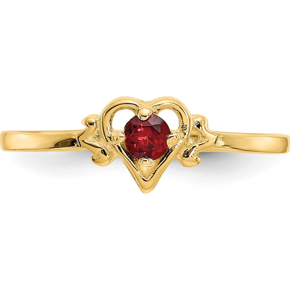 14K Yellow Gold Garnet Heart Birthstone Ring - 0.13 Carat Round Garnet by Oro Pregiato