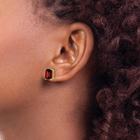 14K Yellow Gold Garnet Stud Earrings with Emerald Cut Stones - 1.95 Carat Total Gem Weight by Monteluci Fine Jewelry