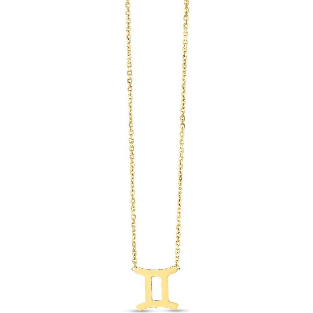 14K Yellow Gold Gemini Zodiac Necklace - Adjustable 16" to 18" by Orozza Fine Jewelry