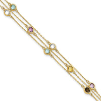 14K Yellow Gold Gemstone 3-Chain Bracelet with Smoky Quartz, Citrine, Topaz, and Amethyst - 3.4 Carat Total Gemstone Weight by Oro Pregiato