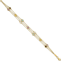 14K Yellow Gold Gemstone 3-Chain Bracelet with Smoky Quartz, Citrine, Topaz, and Amethyst - 3.4 Carat Total Gemstone Weight by Oro Pregiato
