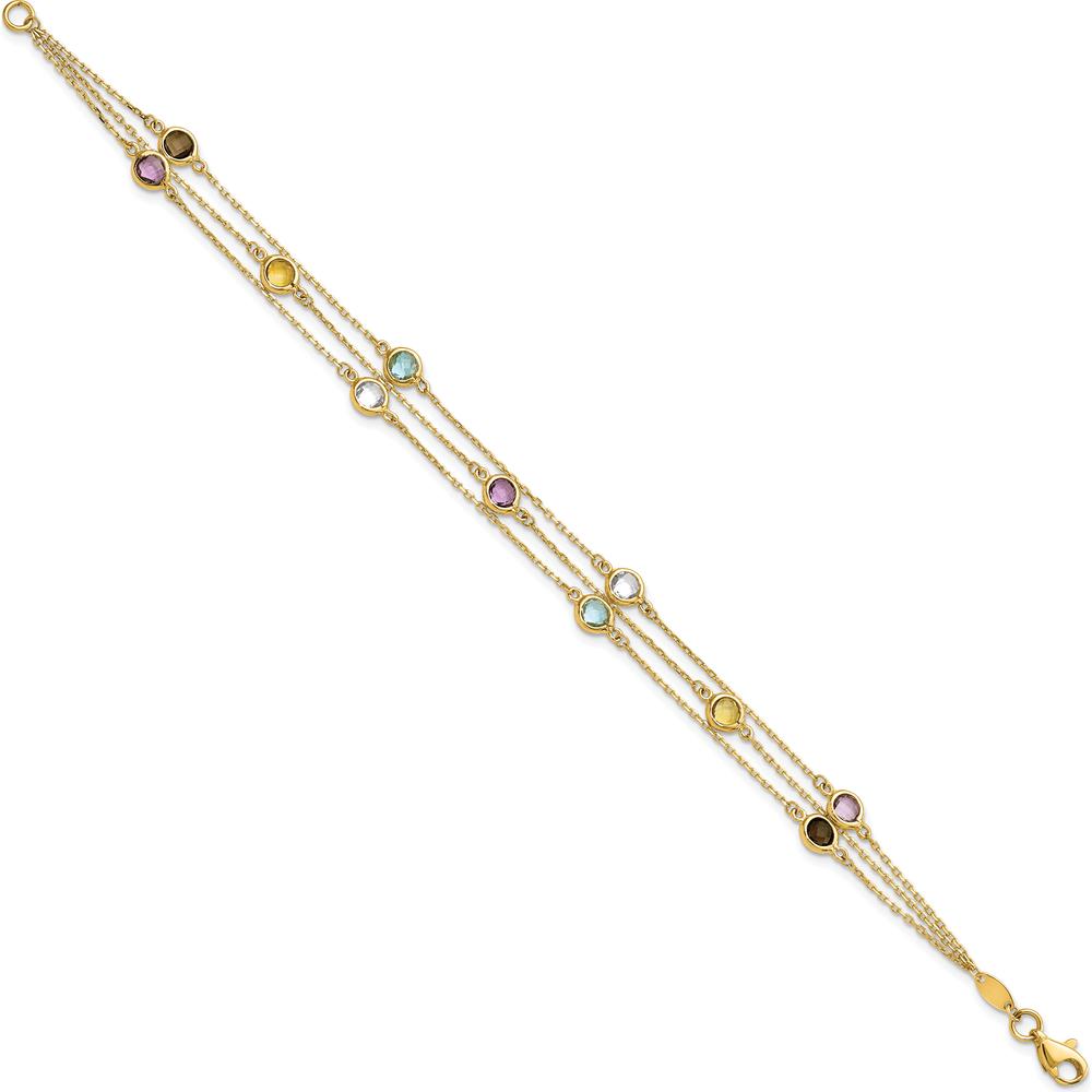 14K Yellow Gold Gemstone 3-Chain Bracelet with Smoky Quartz, Citrine, Topaz, and Amethyst - 3.4 Carat Total Gemstone Weight by Oro Pregiato