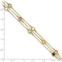 14K Yellow Gold Gemstone 3-Chain Bracelet with Smoky Quartz, Citrine, Topaz, and Amethyst - 3.4 Carat Total Gemstone Weight by Oro Pregiato