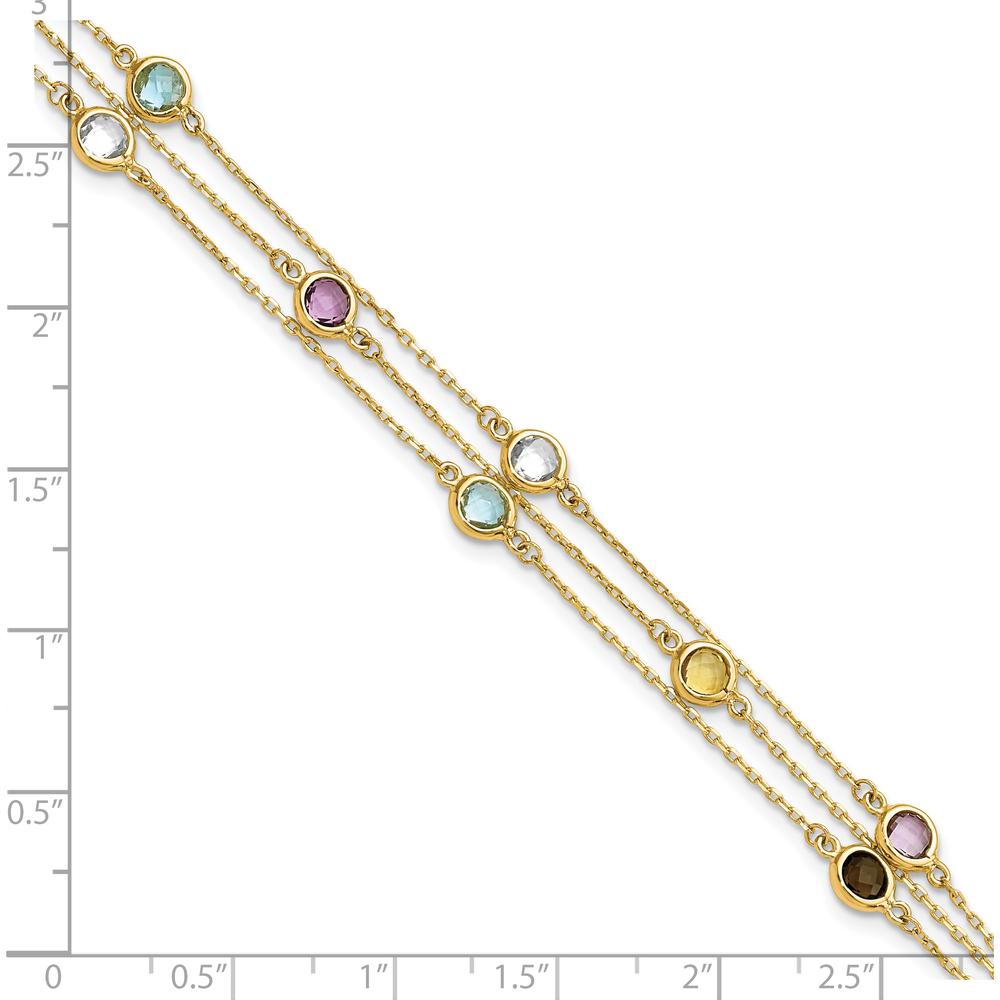 14K Yellow Gold Gemstone 3-Chain Bracelet with Smoky Quartz, Citrine, Topaz, and Amethyst - 3.4 Carat Total Gemstone Weight by Oro Pregiato