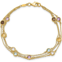 14K Yellow Gold Gemstone 3-Chain Bracelet with Smoky Quartz, Citrine, Topaz, and Amethyst - 3.4 Carat Total Gemstone Weight by Oro Pregiato