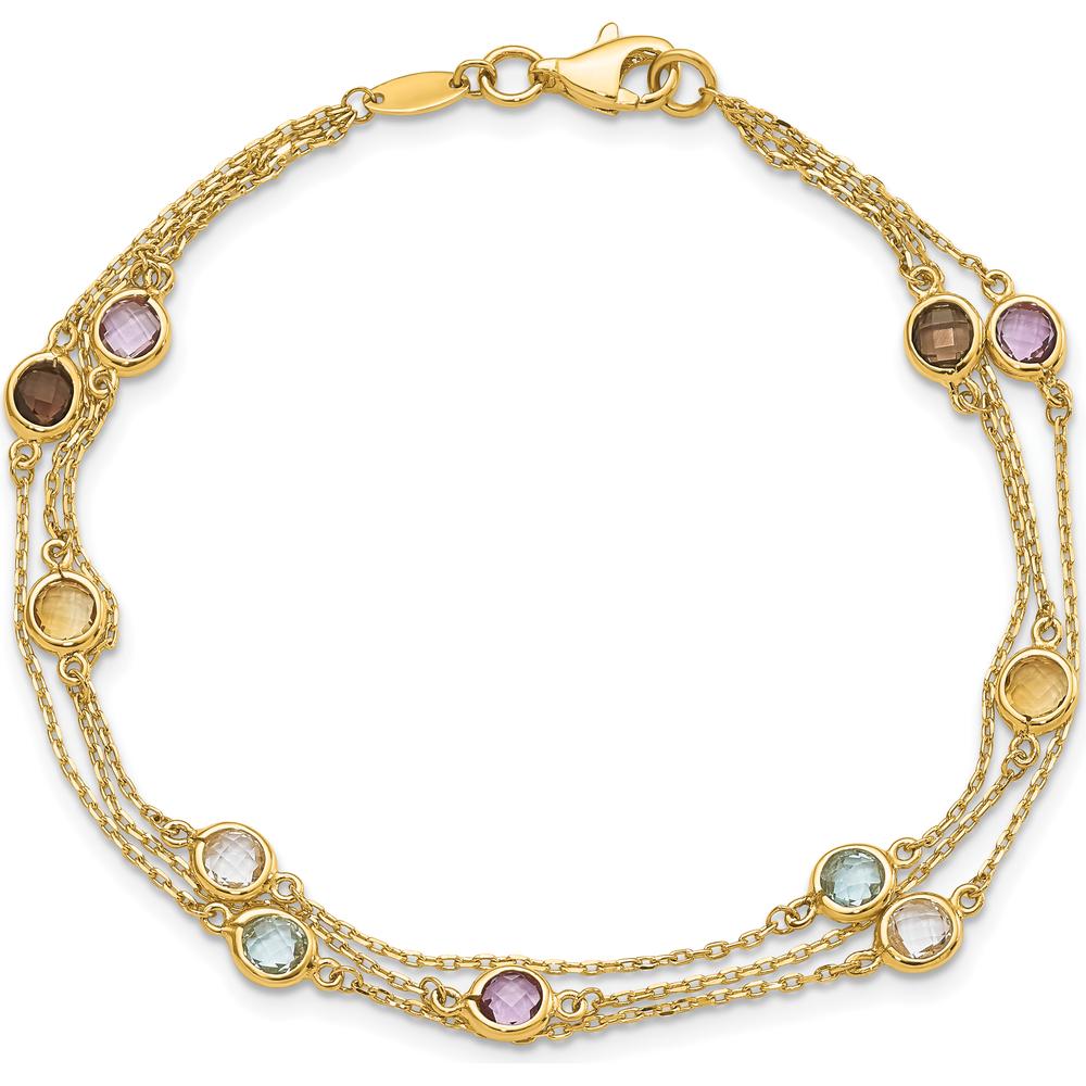14K Yellow Gold Gemstone 3-Chain Bracelet with Smoky Quartz, Citrine, Topaz, and Amethyst - 3.4 Carat Total Gemstone Weight by Oro Pregiato