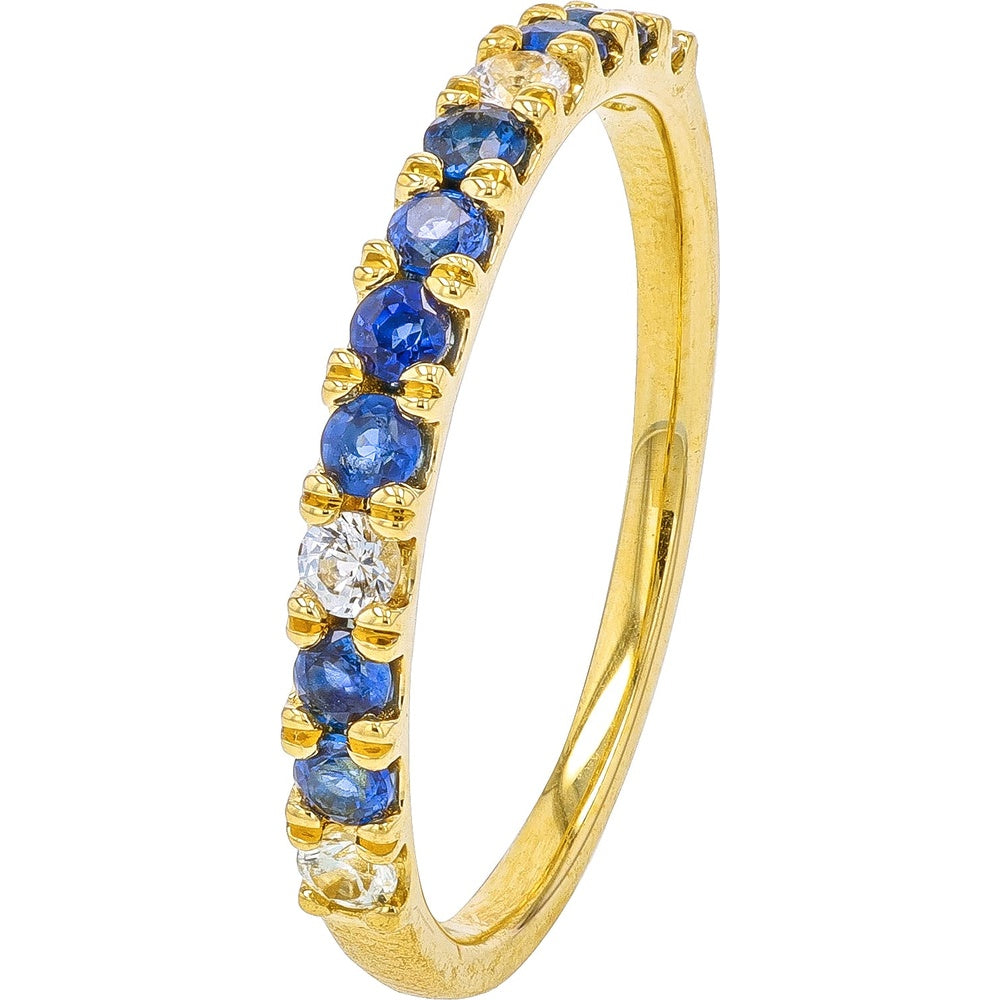 14K Yellow Gold Gemstone Band with Alternating Blue and White Sapphires and Round Diamonds - 0.50 Carat Total Sapphire Weight and 0.25 Carat Total Diamond Weight